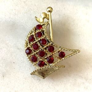 Red Crystal Sailboat Pin Brooch